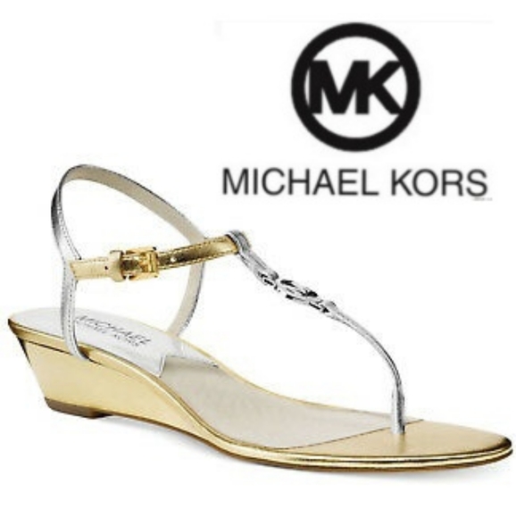 Michael Kors Shoes - MICHAEL KORS Metallic Thong Wedges NWOT